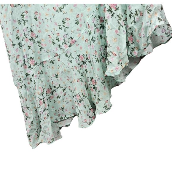 100% Silk Dress Sz 2 Asymm Chiffo Floral Ruffle Nicole Miller Flutter Sleeve $39 - Picture 7 of 16